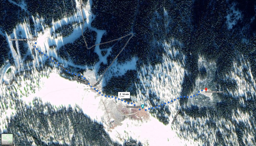 Google Map Pohod Ribniška koča - Ribniško Jezero