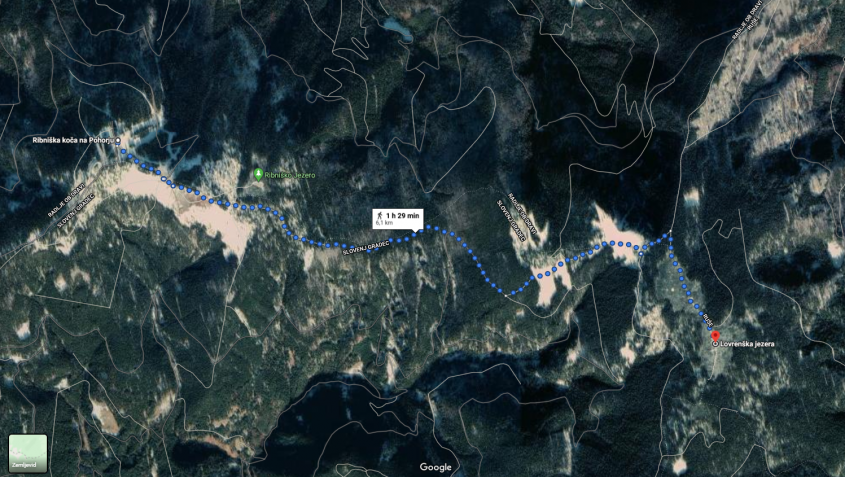 Google Map Pohod Ribniška koča - Lovrenško Jezero